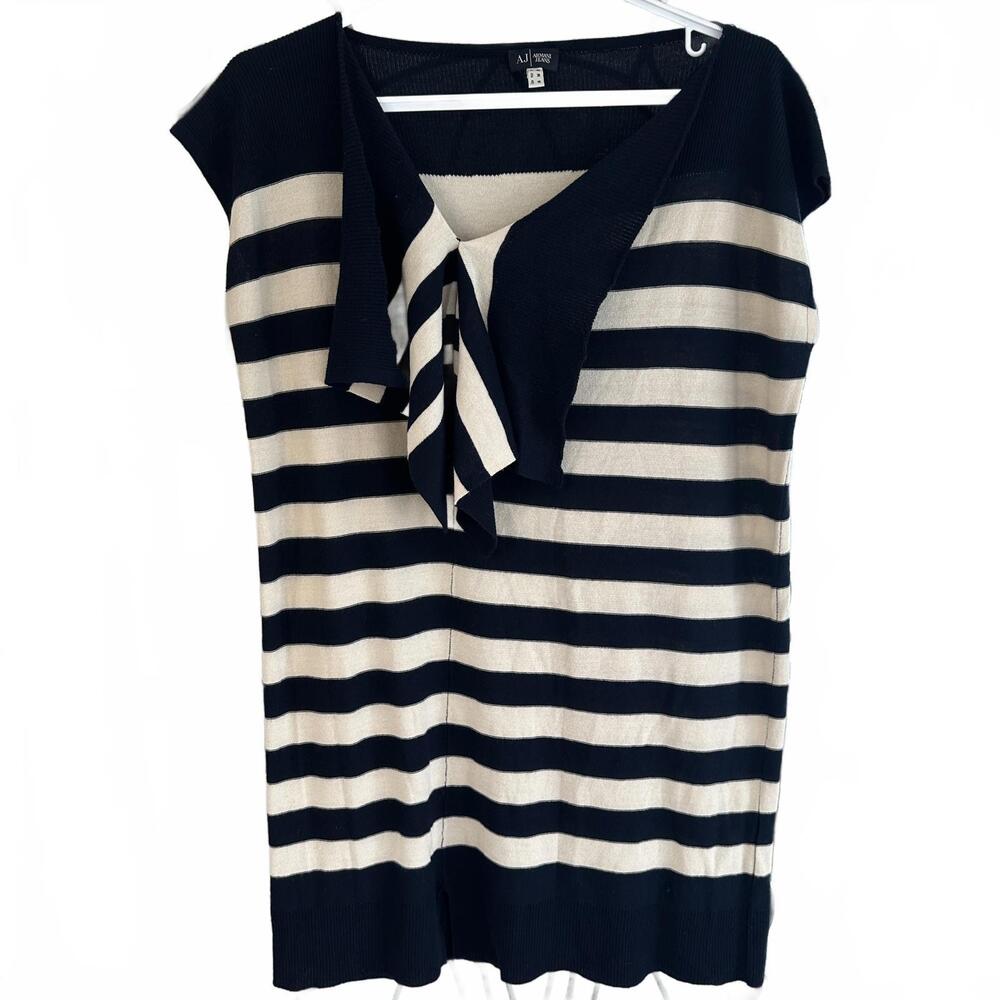 AJ Armani Jeans Women's Knit Black/Cream Striped Sleeveless Tie Detail Top-42(M)
